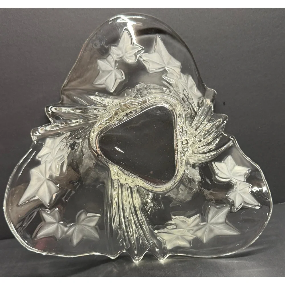 Vintage Crystal Fan Vase Frosted Ivy Leaf Flared Ribbed Art Deco Style Centerpc
